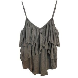 Chaser Womens Grey Heathered Tiered Ruffle Camisole V-Neck Tank Top Size M